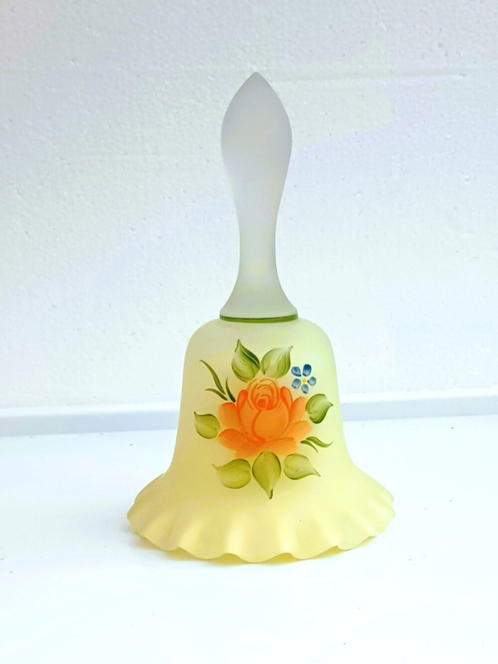Vtg Fenton Westmoreland Satin Glass Bell Floral Hand Painted By B Weiss 1982